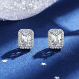 Laatikui 1ct Moissanite Stud Earrings for Women, D Color VVS1 Clarity Halo Emerald Cut Moissanite Earrings in S925 Sterling Silver