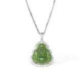 Sterling Silver Genuine Nephrite Green Jade Small Buddha Pendant Necklace