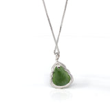 Sterling Silver Genuine Nephrite Green Jade Small Buddha Pendant Necklace