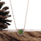 Sterling Silver Real Green Nephrite Jade Love Pendant Necklace With CZ