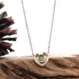 Sterling Silver Real Green Nephrite Jade Love Pendant Necklace With CZ