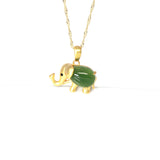 Sterling Silver Real Green Nephrite Jade Elephant Pendant Necklace