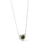 Sterling Silver Real Green Nephrite Jade Love Pendant Necklace With CZ