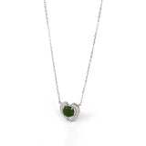 Sterling Silver Real Green Nephrite Jade Love Pendant Necklace With CZ