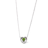 Sterling Silver Real Green Nephrite Jade Love Pendant Necklace With CZ