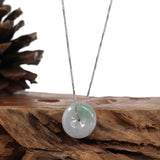 "Good Luck Button" Necklace Lavender Jadeite Jade Lucky Ping An Kou Necklace