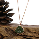 "Laughing Buddha" Genuine Nephrite Green Jade Buddha Pendant Necklace