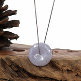 "Good Luck Button" Necklace Lavender Jadeite Jade Lucky Ping An Kou Necklace