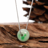 "Good Luck Button" Necklace Rich Green Jade Lucky KouKou Pendant Necklace