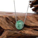 "Good Luck Button" Necklace Real Deep Green Jade Lucky TongTong Pendant Necklace