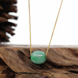 "Good Luck Button" Necklace Rich Forest Green Jade Lucky TongTong Pendant Necklace