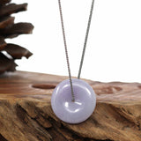 "Good Luck Button" Necklace Lavender Jadeite Jade Lucky Ping An Kou Necklace