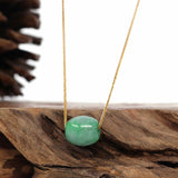 "Good Luck Button" Necklace Rich Forest Green Jade Lucky TongTong Pendant Necklace