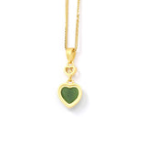 "Love Heart" Sterling Silver Green Jade Classic Love Pendant Necklace