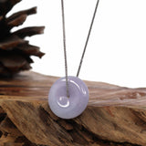 "Good Luck Button" Necklace Lavender Jadeite Jade Lucky Ping An Kou Necklace