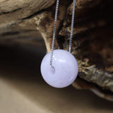 "Good Luck Button" Necklace Real Lavender-Green Jade Lucky KouKou Pendant Necklace