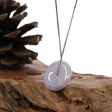 "Good Luck Button" Necklace Lavender Jadeite Jade Lucky Ping An Kou Necklace