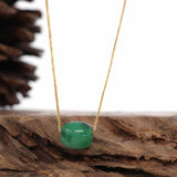 "Good Luck Button" Necklace Rich Forest Green Jade Lucky TongTong Pendant Necklace