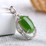 Sterling Silver Genuine Nephrite Green Jade Pendant Neckalce