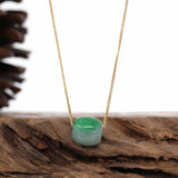 "Good Luck Button" Necklace Rich Forest Green Jade Lucky TongTong Pendant Necklace