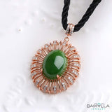 Rose Gold Plated Sterling Silver Genuine Nephrite Green Jade Pendant