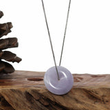 "Good Luck Button" Necklace Lavender Jadeite Jade Lucky Ping An Kou Necklace