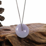 "Good Luck Button" Necklace Lavender Jadeite Jade Lucky Ping An Kou Necklace