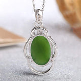 Sterling Silver Genuine Nephrite Green Jade Pendant Neckalce