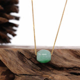 "Good Luck Button" Necklace Rich Forest Green Jade Lucky TongTong Pendant Necklace