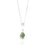 Sterling Silver Real Green Nephrite Jade Lucky Four Leaf Pendant Necklace