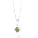 Sterling Silver Real Green Nephrite Jade Lucky Four Leaf Pendant Necklace