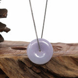 "Good Luck Button" Necklace Lavender Jadeite Jade Lucky Ping An Kou Necklace