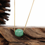 "Good Luck Button" Necklace Rich Forest Green Jade Lucky TongTong Pendant Necklace