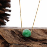 "Good Luck Button" Necklace Rich Forest Green Jade Lucky TongTong Pendant Necklace