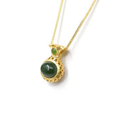 "Lucky Money Bag" Necklace – Represents Wealth, and Good Fortune Gold Plated Sterling Silver Natural Nephrite Jade Necklace for Women