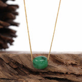 "Good Luck Button" Necklace Rich Forest Green Jade Lucky TongTong Pendant Necklace