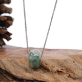 "Good Luck Button" Necklace Yellow & Blue-Green Jadeite Jade Lucky Ping An Kou Necklace