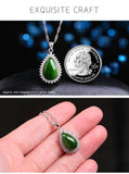 "Classic Tear-Drop" Sterling Silver Real Green Jade Classic Tear Drop Pendant Necklace