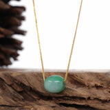 "Good Luck Button" Necklace Rich Forest Green Jade Lucky TongTong Pendant Necklace