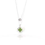 Sterling Silver Real Green Nephrite Jade Lucky Four Leaf Pendant Necklace