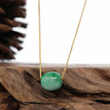 "Good Luck Button" Necklace Rich Forest Green Jade Lucky TongTong Pendant Necklace