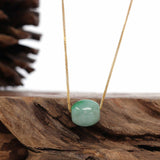 "Good Luck Button" Necklace Rich Forest Green Jade Lucky TongTong Pendant Necklace