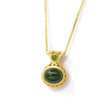 "Lucky Money Bag" Necklace – Represents Wealth, and Good Fortune Gold Plated Sterling Silver Natural Nephrite Jade Necklace for Women