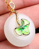 Genuine White Nephrite Jade Necklace with Gold Plated Sterling Silver and Pink & Green CZ