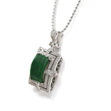 "Leah" Sterling Silver Natural Burmese Jadeite Deep Green Necklace with Zircon