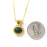 "Lucky Money Bag" Necklace – Represents Wealth, and Good Fortune Gold Plated Sterling Silver Natural Nephrite Jade Necklace for Women