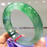 Natural Myanmar Jadeite Bangle Ice Color Green Flower