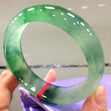 Natural Myanmar Jadeite Bangle Ice Color Green Flower