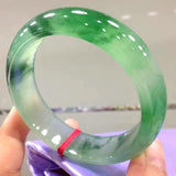 Natural Myanmar Jadeite Bangle Ice Color Green Flower