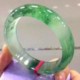 Natural Myanmar Jadeite Bangle Ice Color Green Flower